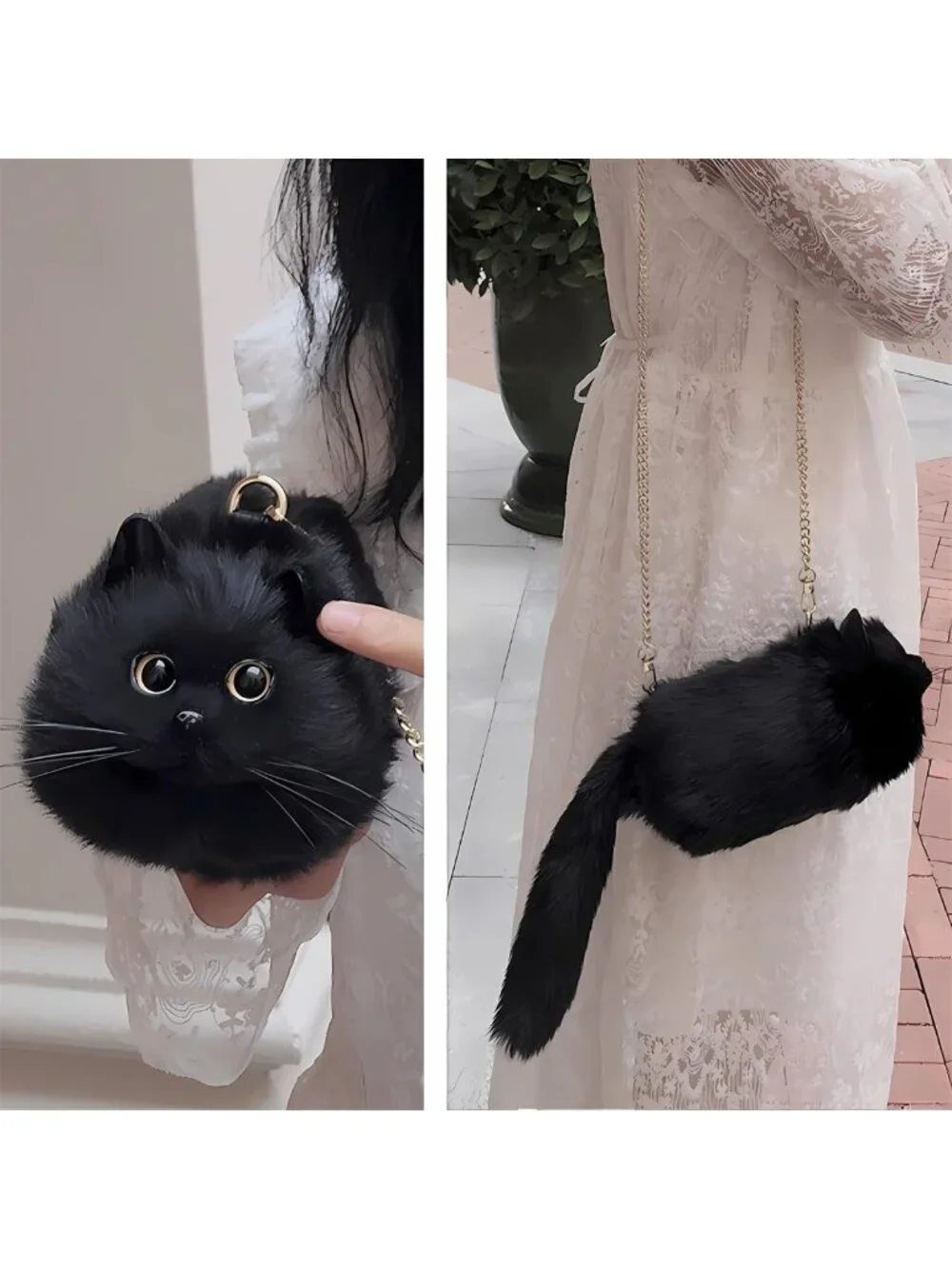 Chic Cat-Shaped Crossbody Handbag | Realistic Puffy Plush Purse for Women
